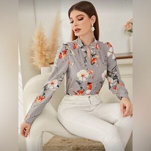 Gray Floral Blouse